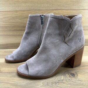 Frye Danica Peep Toe Booties Womens 9 M Taupe Suede Block Heel Zipper